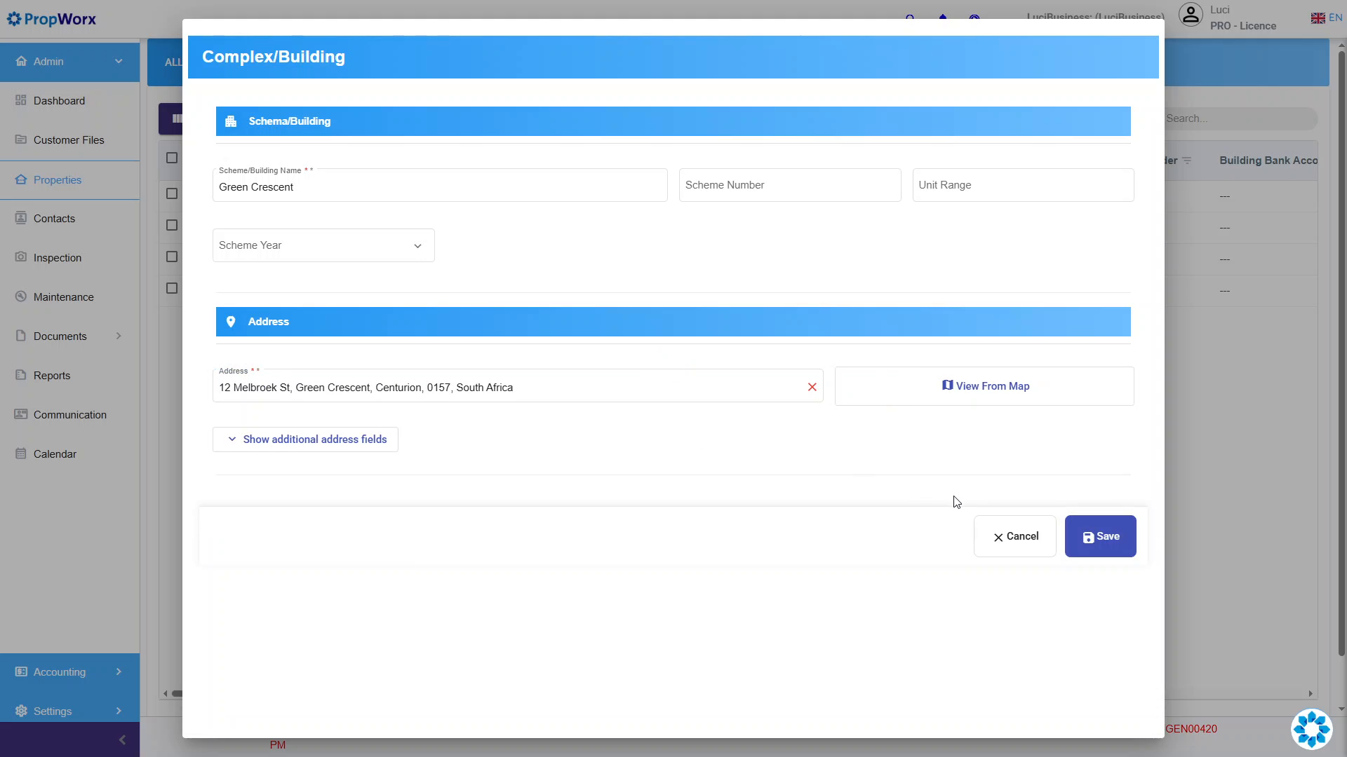 Address selected with green checkmark and Save button active