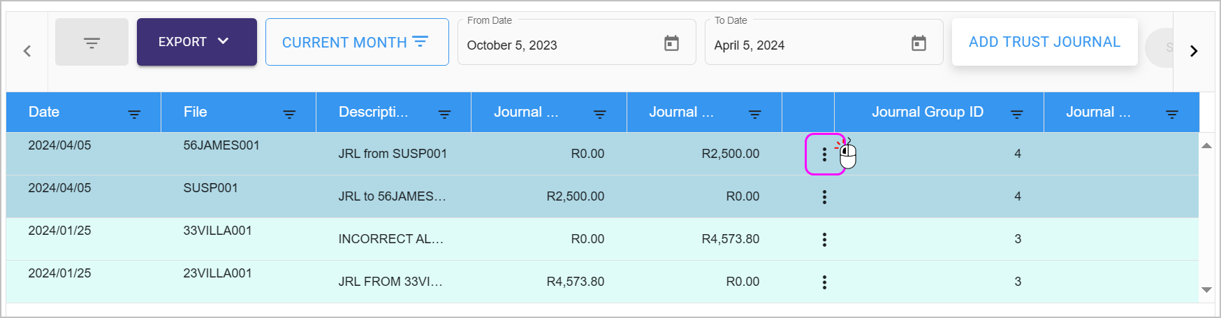 Cashbook: Transactional Journal